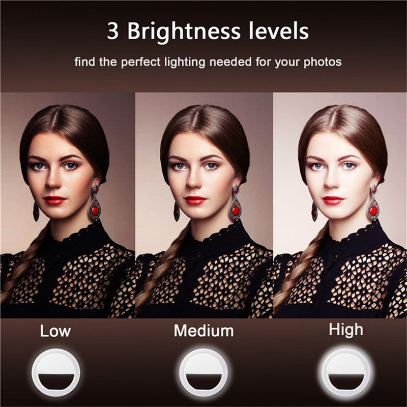 M06 Universal Selfie Ring Light 36 LEDs USB Rechargeable Cell Phone Lens Fill Light - Black