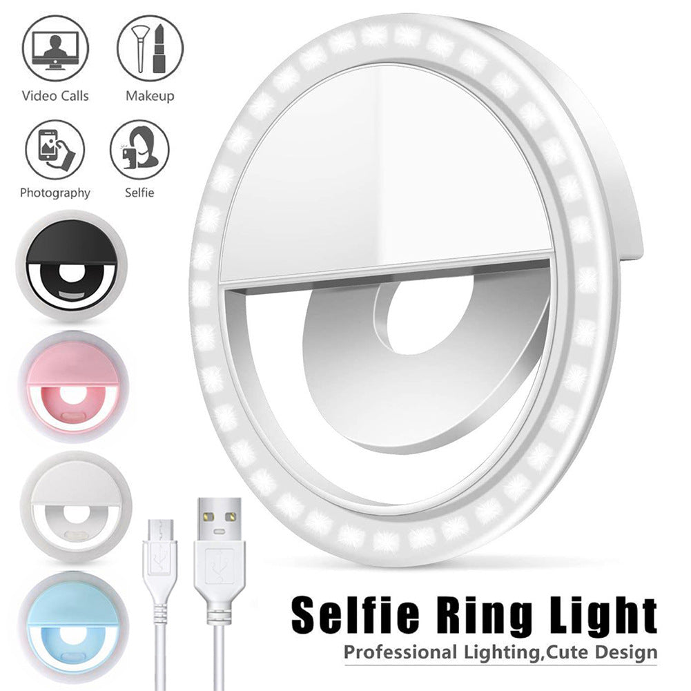 M06 Universal Selfie Ring Light 36 LEDs USB Rechargeable Cell Phone Lens Fill Light - Black
