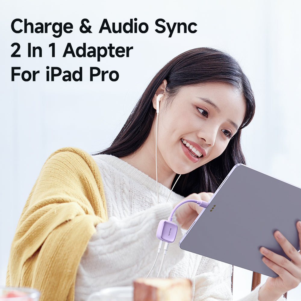 Uniqkart CA-274 2-in-1 Digital Audio Adapter Lightning to Lightning + DC3.5 Converter - Blue