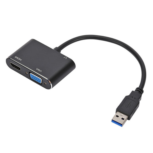 USB3.0 to HDMI + VGA Adapter with 3.5mm Audio Interface 1080P HDMI Converter for Laptop  /  Projector  /  TV