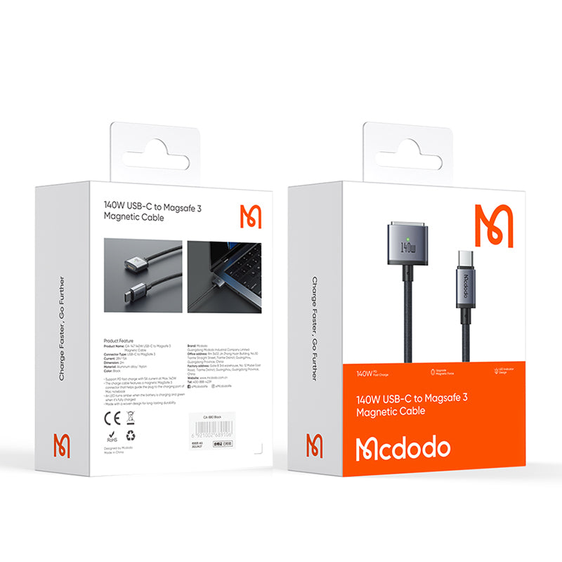 Uniqkart CA-1470 MDD 140W USB-C to Magsafe 3 Magnetic Cable 2m Fast Charging Cable with LED Indicator
