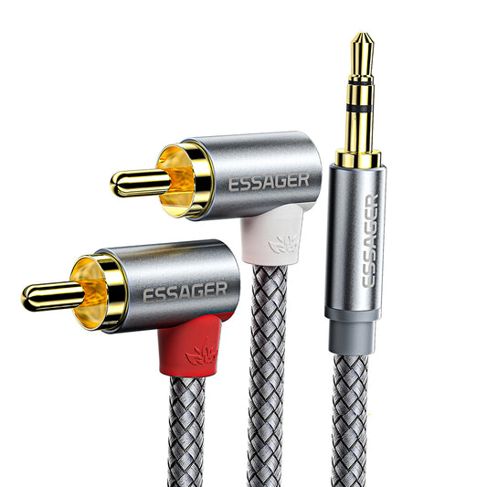 Essager 3m Gold-Plated 3.5mm Aux to Elbow Dual RCA Adapter Cord Y-Splitter Cable for Smartphone, Speaker, MP3