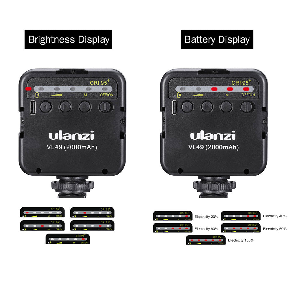 Uniqkart VL49 6W Mini LED Video Light with Built-in 2000mAh Battery 5500K Photographic Lighting for Canon Nikon Sony DSLR Camera