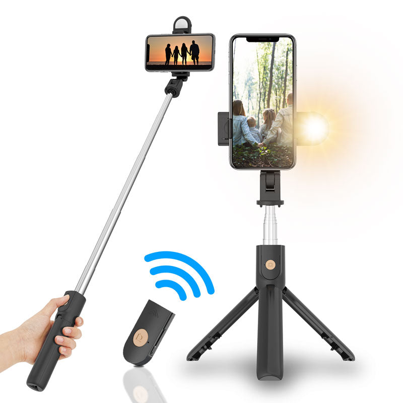 SELFIESHOW K10S Self Timer High End Remote Control Mobile Phone Universal Tripod with Fill Light Function - Black