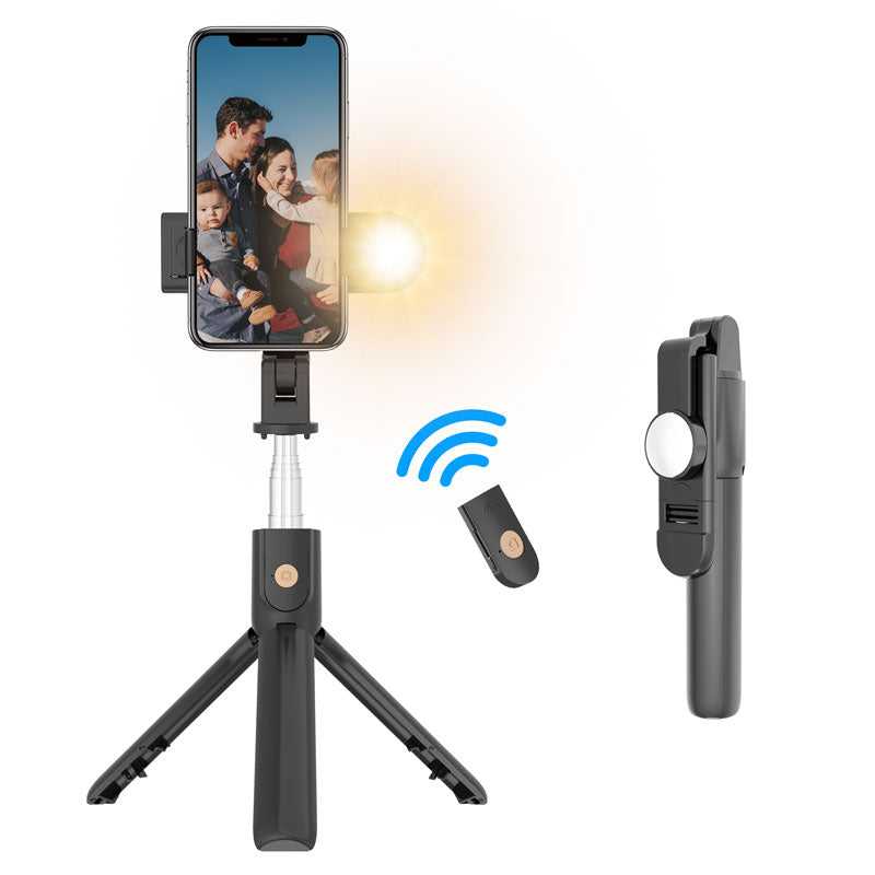 SELFIESHOW K10S Self Timer High End Remote Control Mobile Phone Universal Tripod with Fill Light Function - Black