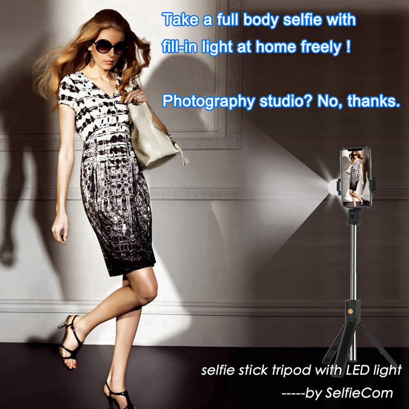SELFIESHOW K10S Self Timer High End Remote Control Mobile Phone Universal Tripod with Fill Light Function - Black