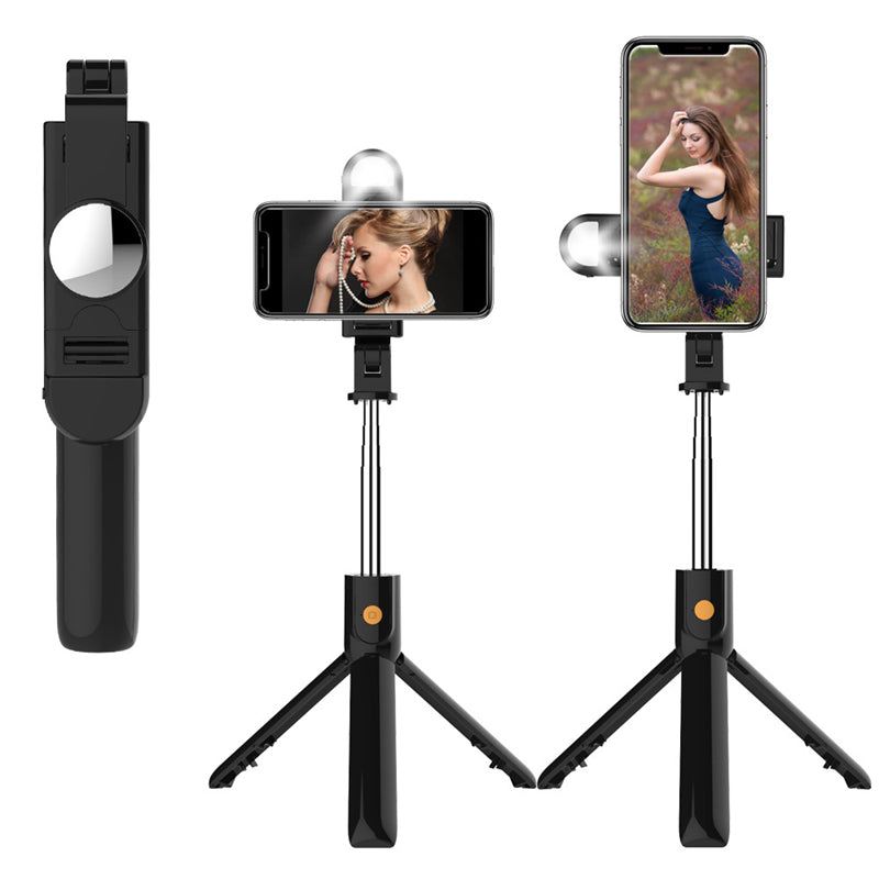 SELFIESHOW K10S Self Timer High End Remote Control Mobile Phone Universal Tripod with Fill Light Function - Black