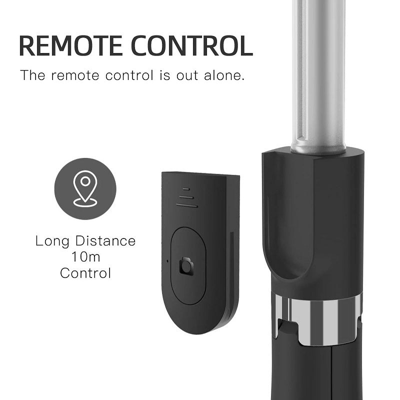 SELFIESHOW L01s Selfie Stick Tripod Extendable Bluetooth Monopod with 360 Degree Rotating Phone Clip and Remote Control - Black