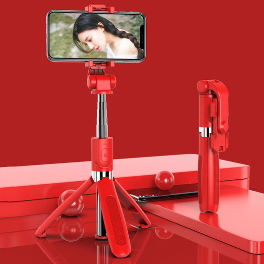 SELFIESHOW L01s Selfie Stick Tripod Extendable Bluetooth Monopod with 360 Degree Rotating Phone Clip and Remote Control - Red