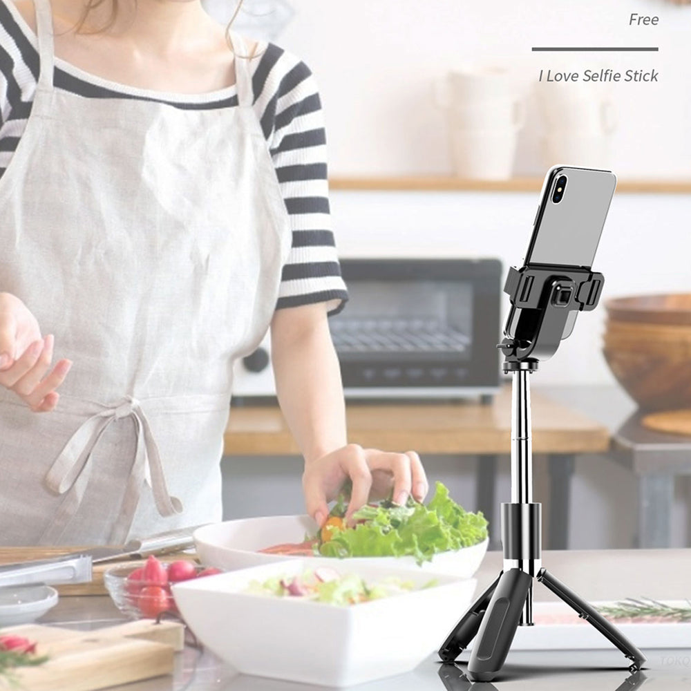 SELFIESHOW L02 Wireless Bluetooth Control Cellphone Selfie Stick 1 Meter Length Tripod Stand - Black