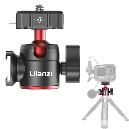 Uniqkart R077 Mini Ball Head Mount Adapter 2KG Payload with Quick Release Plate Cold Shoe Mount 1/4 Interface for Tripod Camera