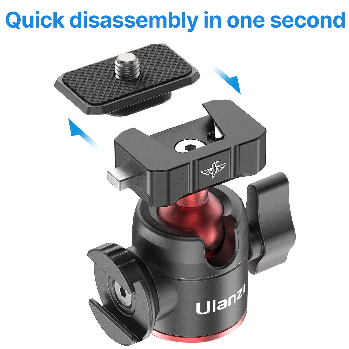 Uniqkart R077 Mini Ball Head Mount Adapter 2KG Payload with Quick Release Plate Cold Shoe Mount 1/4 Interface for Tripod Camera