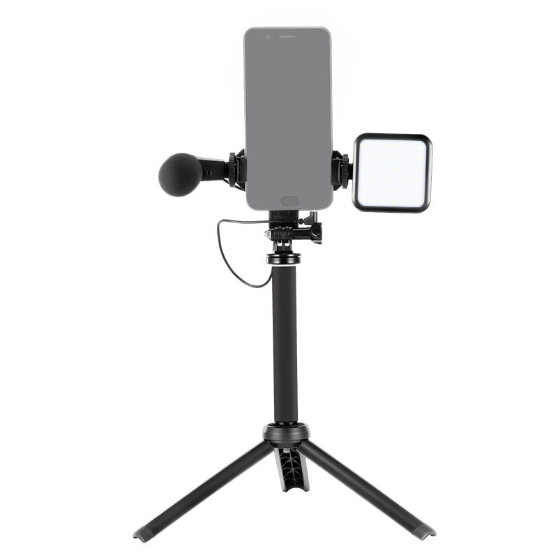 KIT07-LM LED Fill Light Microphone Tripod Bluetooth Remote Control Selfie Stick Phone Holder for Live Video