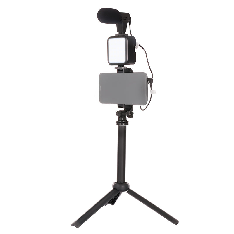 KIT07-LM LED Fill Light Microphone Tripod Bluetooth Remote Control Selfie Stick Phone Holder for Live Video
