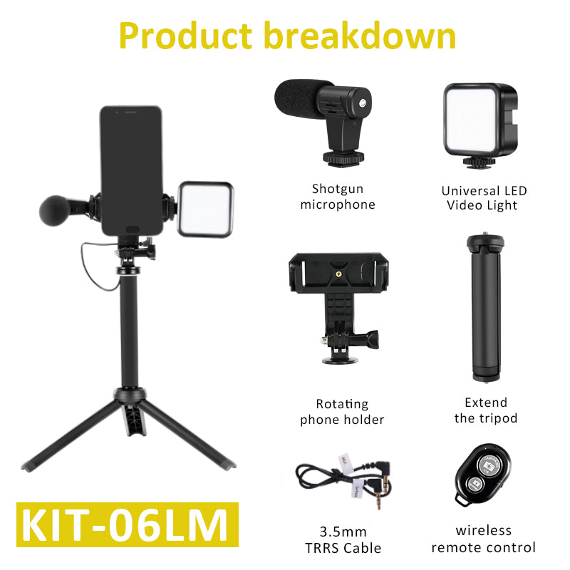 KIT07-LM LED Fill Light Microphone Tripod Bluetooth Remote Control Selfie Stick Phone Holder for Live Video