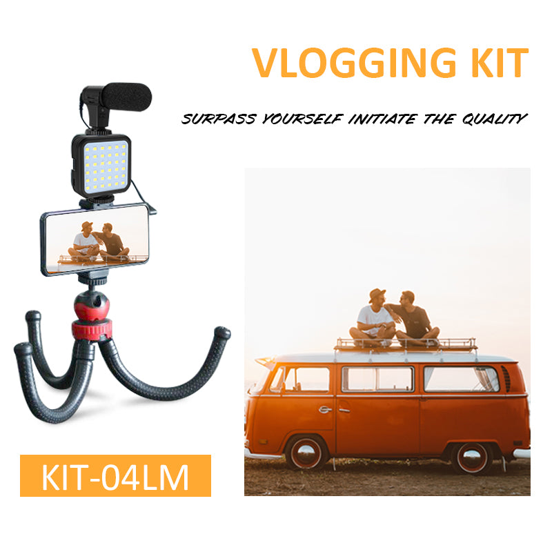 KIT-04LM Condenser Microphone with Tripod LED Fill Light Mobile Phone Holder for Interview Live Recording