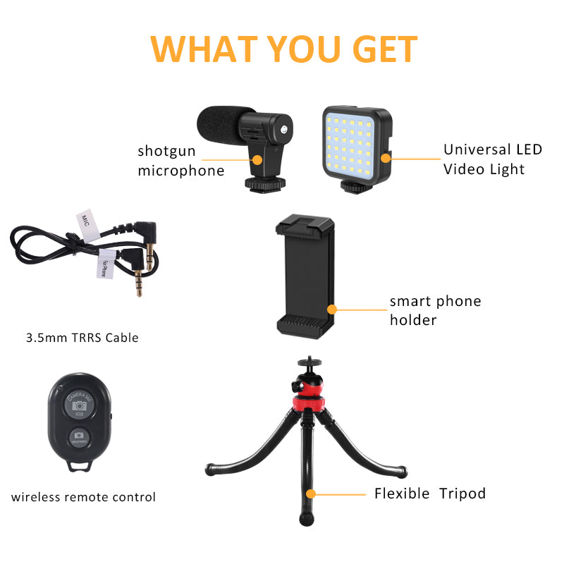 KIT-04LM Condenser Microphone with Tripod LED Fill Light Mobile Phone Holder for Interview Live Recording