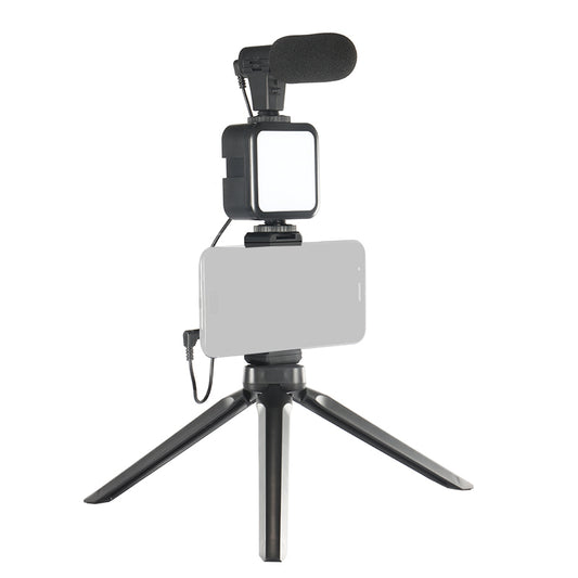 KIT-07LM Smartphone Video Vlogger Kits Microphone LED Fill Light Mini Tripod Phone Holder for Video Recording