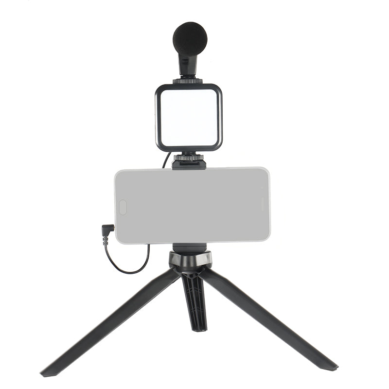 KIT-07LM Smartphone Video Vlogger Kits Microphone LED Fill Light Mini Tripod Phone Holder for Video Recording