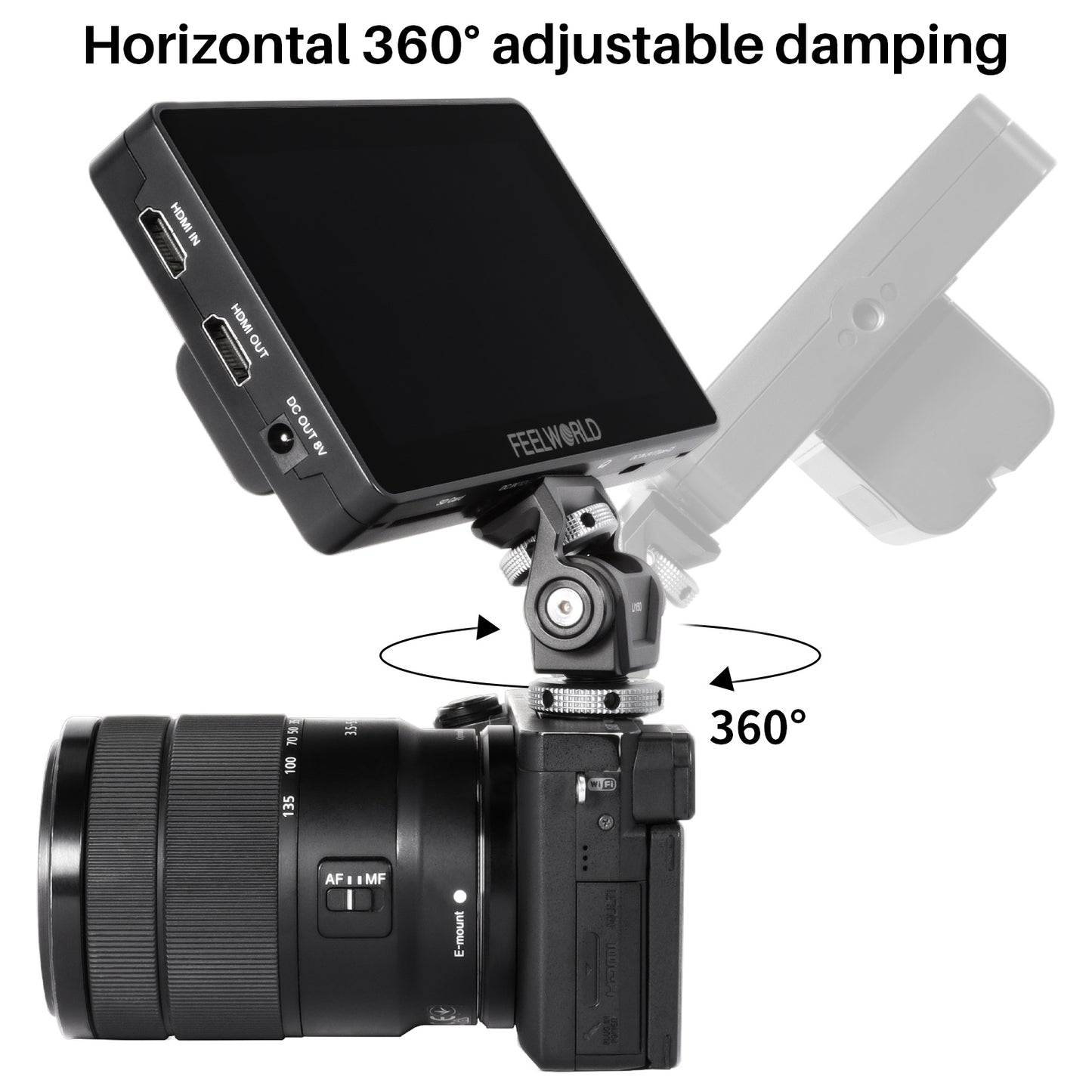 Uniqkart U-150 DSLR Camera Monitor Mount 360 Degree Rotation Adjustable Monitor Adapter with Cold Shoe 1/4 Screw