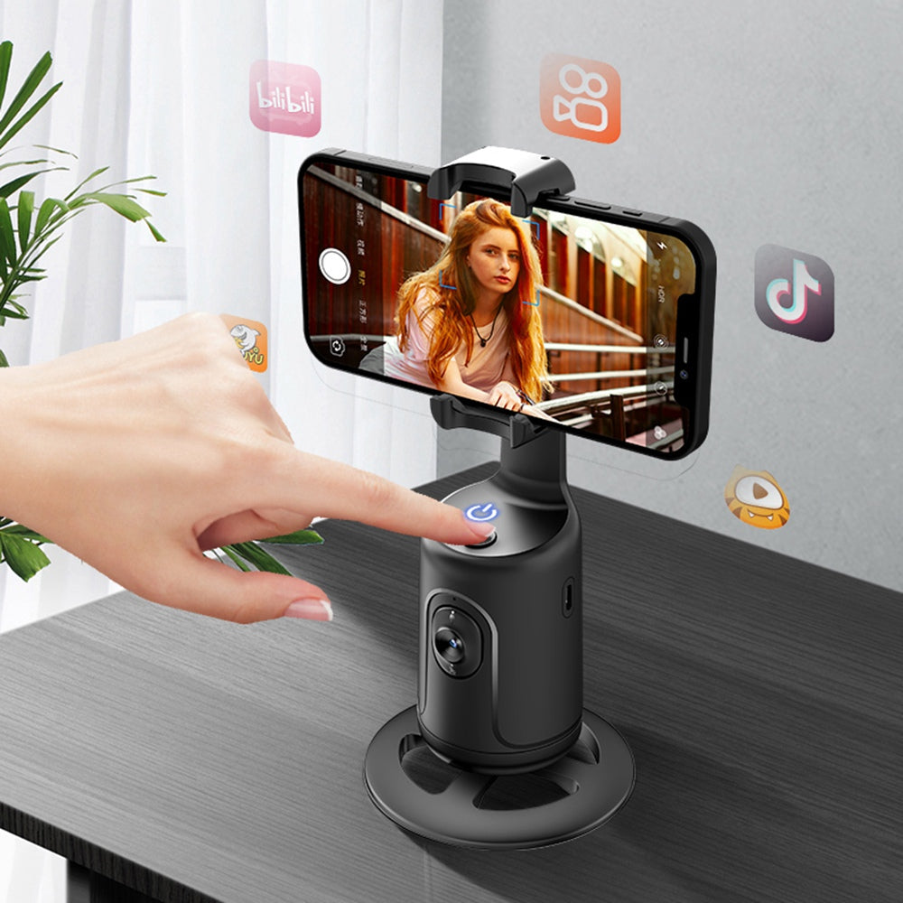P01 Auto Face Tracking Tripod 360-Degree Rotation Phone Camera Mount Smart Shooting Phone Motion Tracking Holder for Live Vlog Streaming Video - Black
