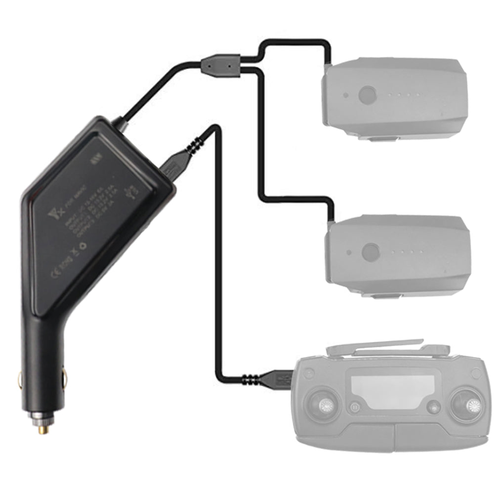 3-in-1 Dual-Battery Car Charger Safe Fast Remote Controller Outdoor Charging Intelligent with USB Port for DJI Mavic Pro