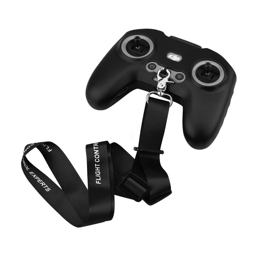 EWB8494_2+max2473 Soft Silicone Sleeve Anti-scratch Protective Cover with Lanyard for DJI FPV Combo Remote Controller - Black+Black