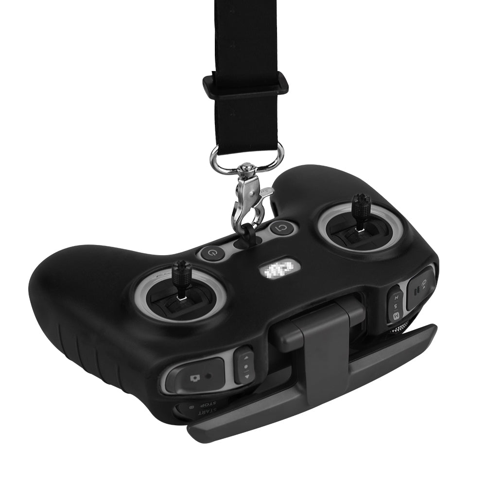 EWB8494_2+max2473 Soft Silicone Sleeve Anti-scratch Protective Cover with Lanyard for DJI FPV Combo Remote Controller - Black+Black