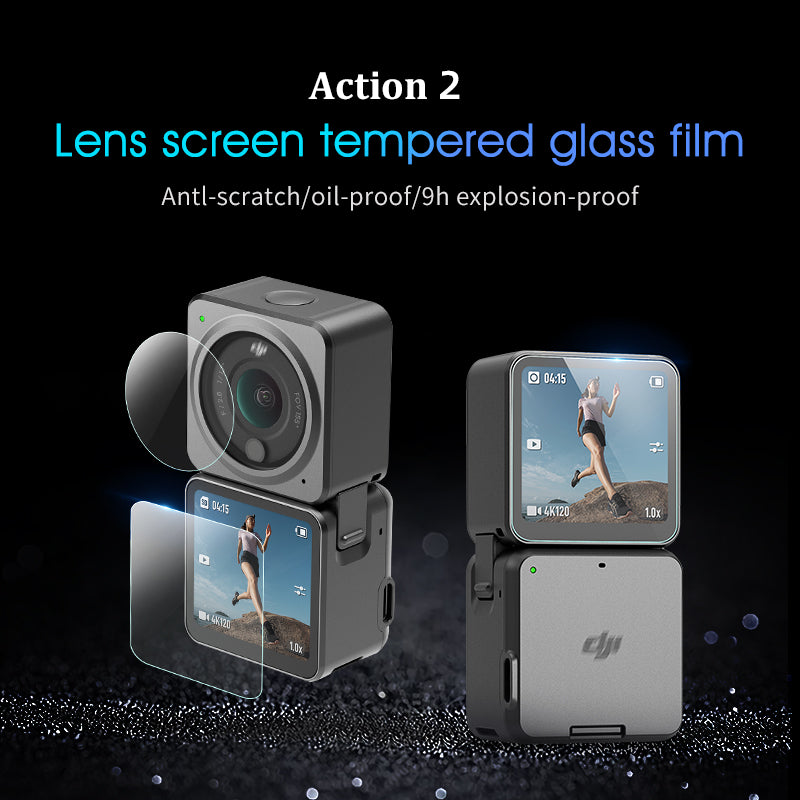 Uniqkart 1110214 Tempered Glass Explosion-proof Camera Screen Lens Protector Film Cover Kit for DJI Action 2