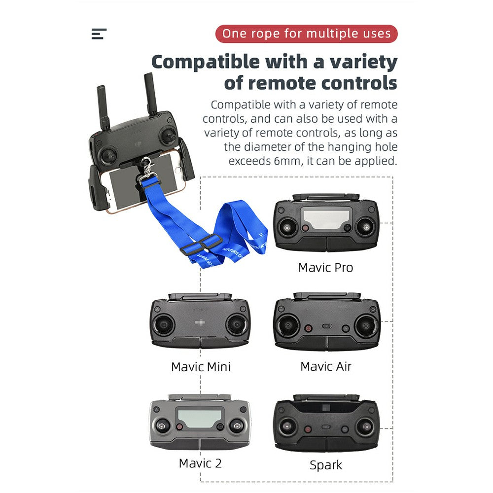 Max2473+Max0709 Lanyard Bracket Strap Hook Holder Neck Strap for DJI Mavic 2/Pro/Mini/Air/Spark Remote Control - Black