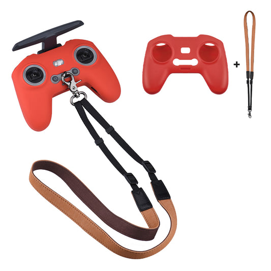UTAIDU EWB8664_2+EWB8494_2 For DJI FPV Remote Control Lanyard Strap + Silicone Sleeve Protective Cover - Red