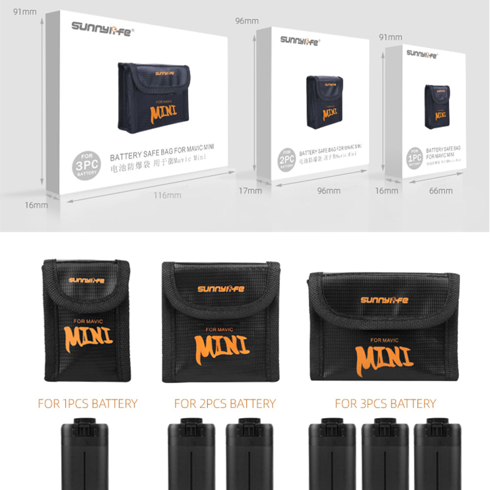 SUNNYLIFE DC296 Scratch-resistant Explosion-Proof Battery Safe Bag Fireproof Batteries Protector Storage Case for DJI Mini SE/2/Mavic Mini (3Pcs Batteries Version)