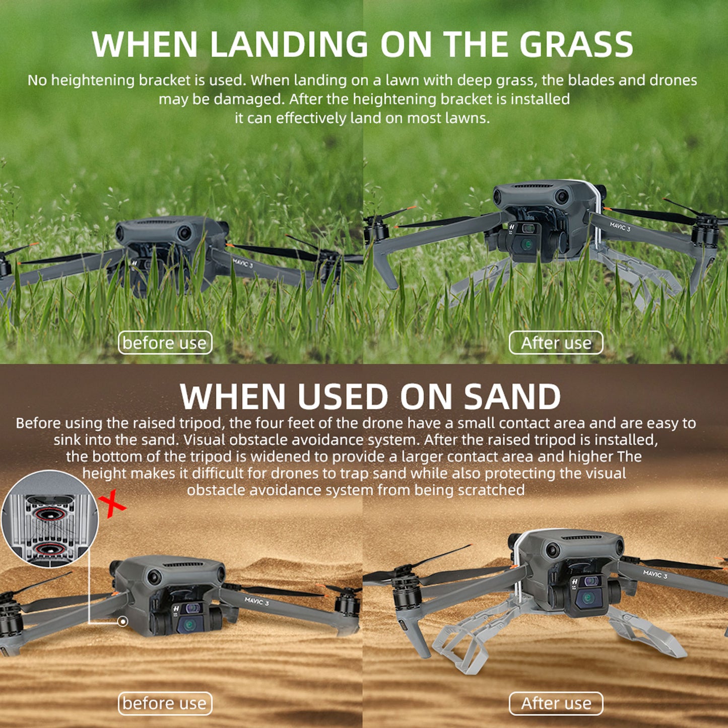 RCSTQ Heightened Extender Landing Gear Sled Landing Legs Protector Stand for DJI Mavic 3 Drone