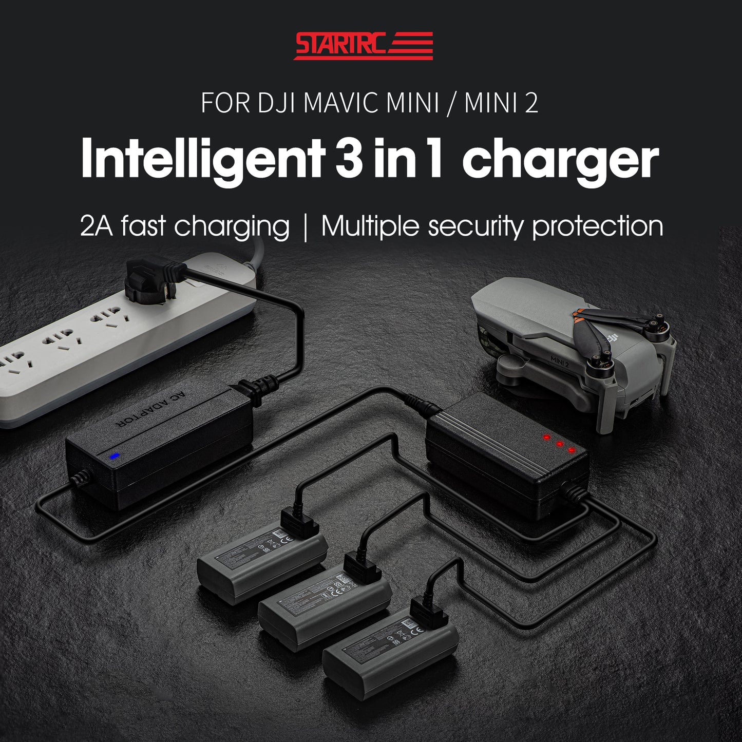 STARTRC 3 in 1 Fast Charger for DJI Mini SE/Mini 2/Mavic Mini Battery Rapid Charging Hub - US Plug