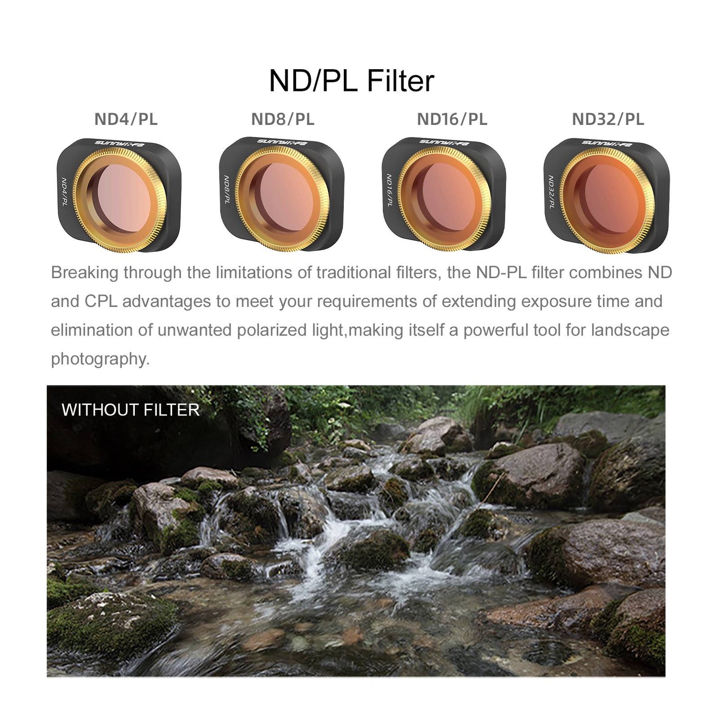 Uniqkart MM3-FI416 For DJI Mini 3 Pro 4Pcs/Set ND/PL Filter Adjustable ND4/PL+ND8/PL+ND16/PL+ND32/PL Optical Glass Camera Lens Filters