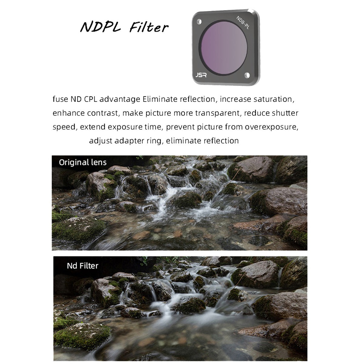 Junestar For DJI Action 2 NDPL Filter Multi-layer Coating Optical Glass Camera ND-PL Lens Filter - ND64-PL