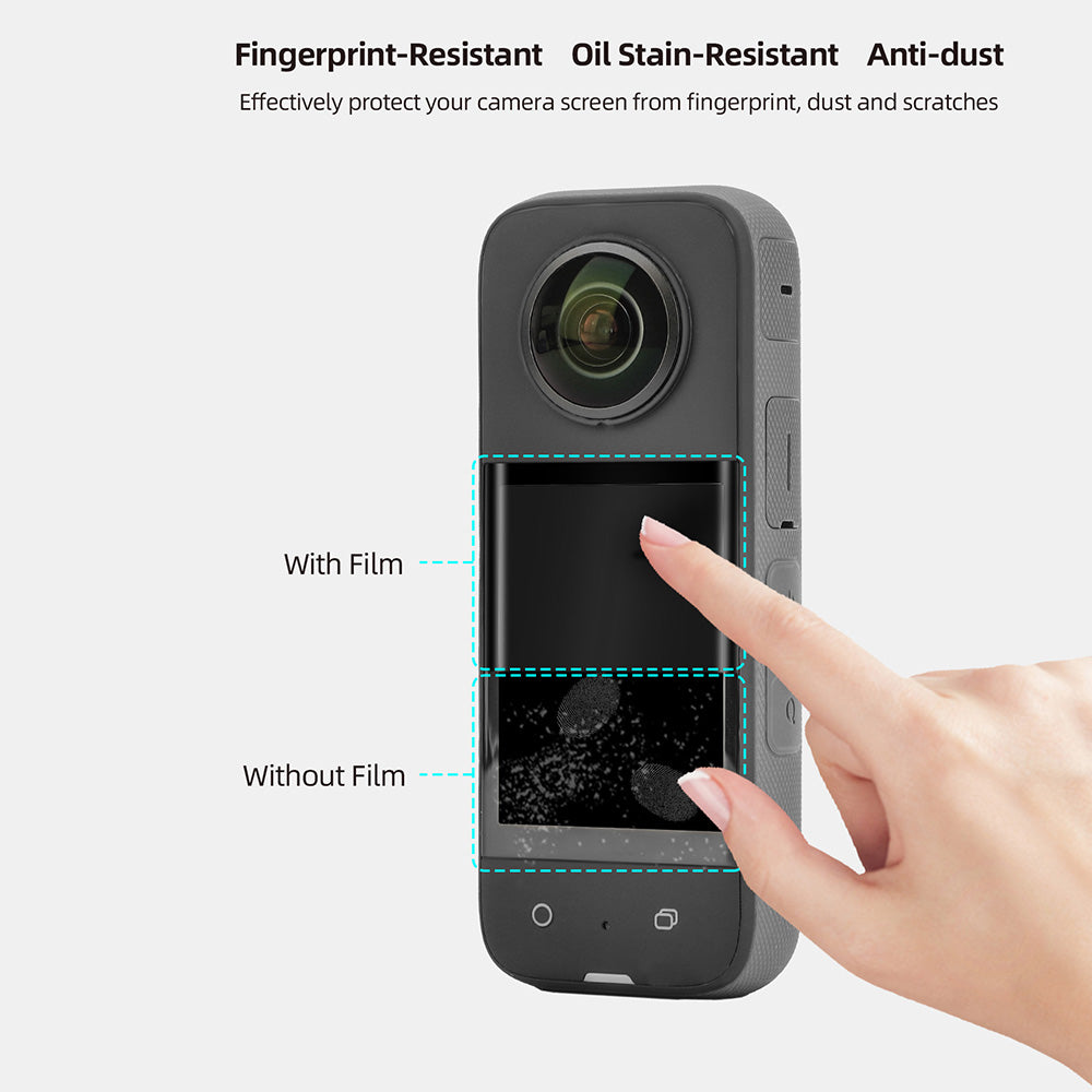 Uniqkart IST-BHM492 2 Sets Anti-dust Hard Tempered Glass Screen Protector for Insta360 X3, Curved Design Full Covering Camera Screen Film