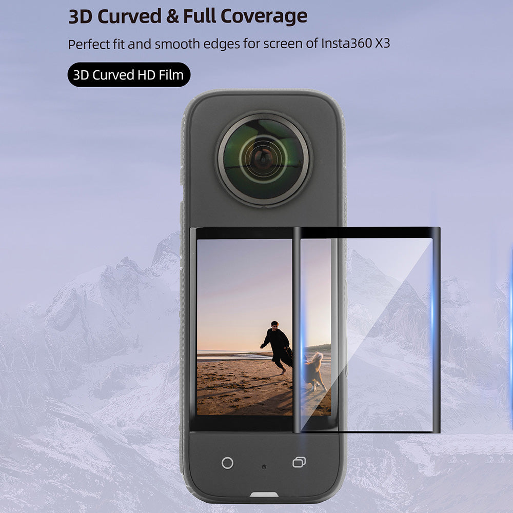 Uniqkart IST-BHM498 1 Set Camera Screen Protector Kit for Insta360 X3, HD Clear Curved Design Full Covering Tempered Glass Screen Film