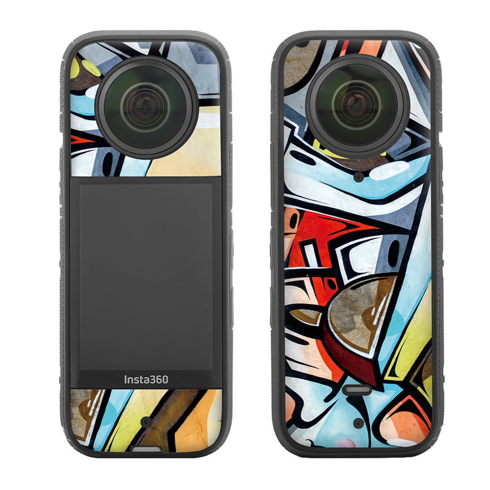 Uniqkart IST-TZ485 For Insta360 X3 Adhesive Cute Pattern PVC Sticker Set Decoration Camera Accessories Kit - Graffiti / Carbon Fiber