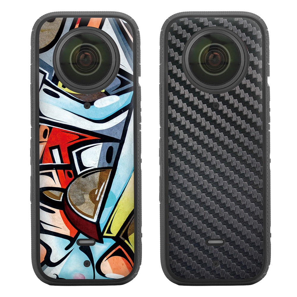 Uniqkart IST-TZ485 For Insta360 X3 Adhesive Cute Pattern PVC Sticker Set Decoration Camera Accessories Kit - Graffiti / Carbon Fiber