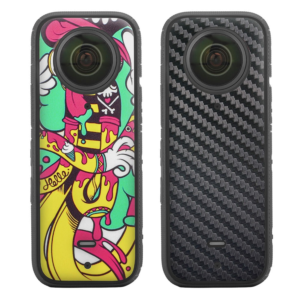 Uniqkart IST-TZ485 For Insta360 X3 Adhesive Cute Pattern PVC Sticker Set Decoration Camera Accessories Kit - Hip-hop / Carbon Fiber