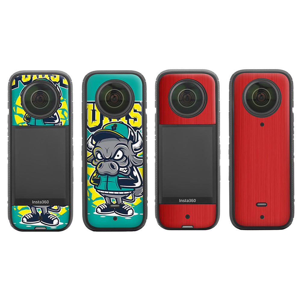 Uniqkart IST-TZ485 For Insta360 X3 Adhesive Cute Pattern PVC Sticker Set Decoration Camera Accessories Kit - Bull / Brushed