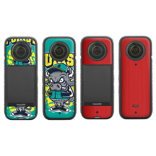 Uniqkart IST-TZ485 For Insta360 X3 Adhesive Cute Pattern PVC Sticker Set Decoration Camera Accessories Kit - Bull / Brushed