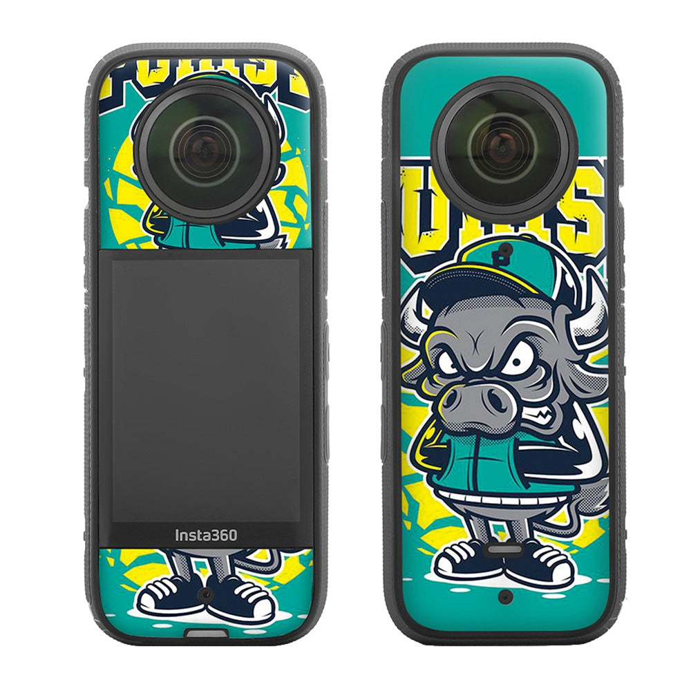 Uniqkart IST-TZ485 For Insta360 X3 Adhesive Cute Pattern PVC Sticker Set Decoration Camera Accessories Kit - Bull / Brushed