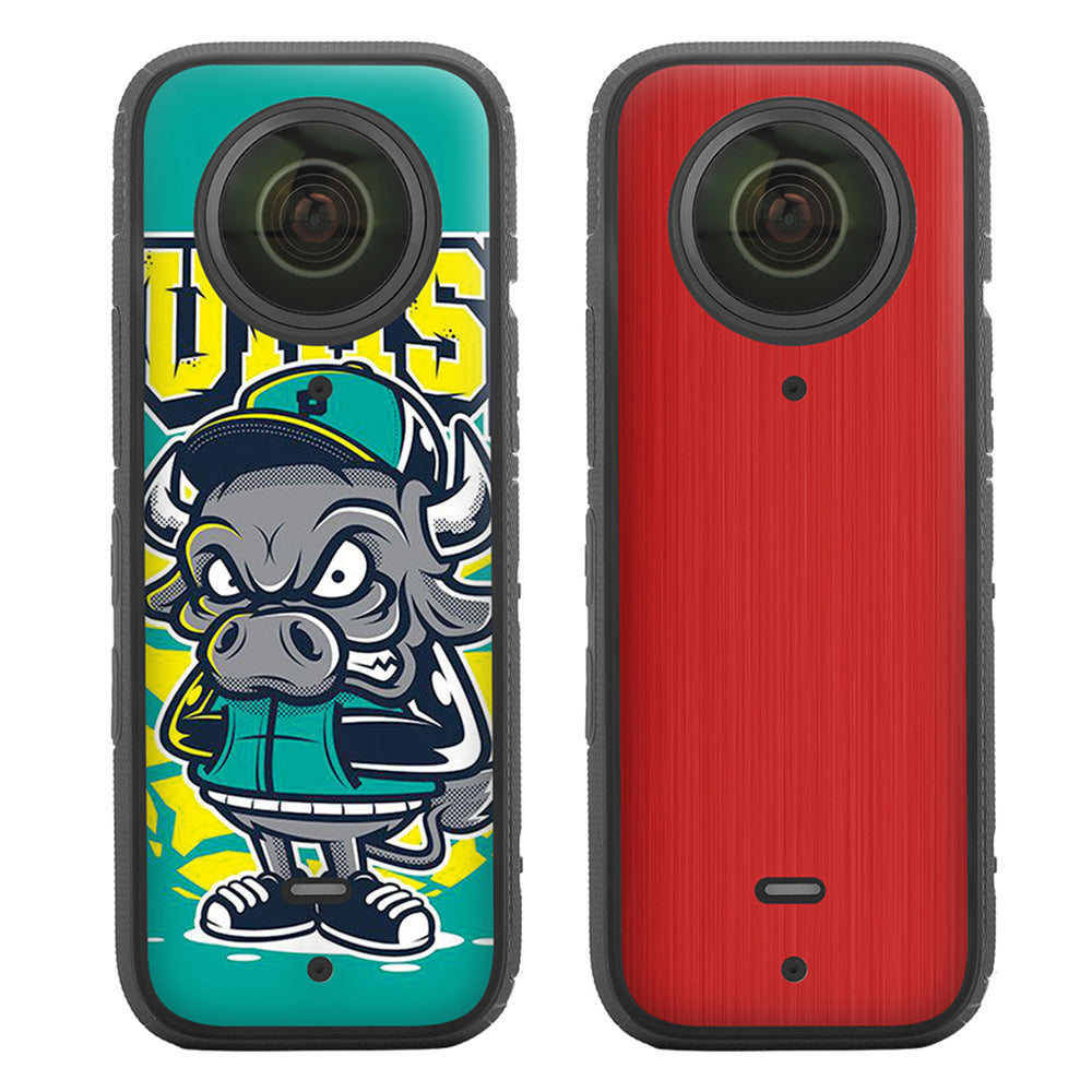 Uniqkart IST-TZ485 For Insta360 X3 Adhesive Cute Pattern PVC Sticker Set Decoration Camera Accessories Kit - Bull / Brushed