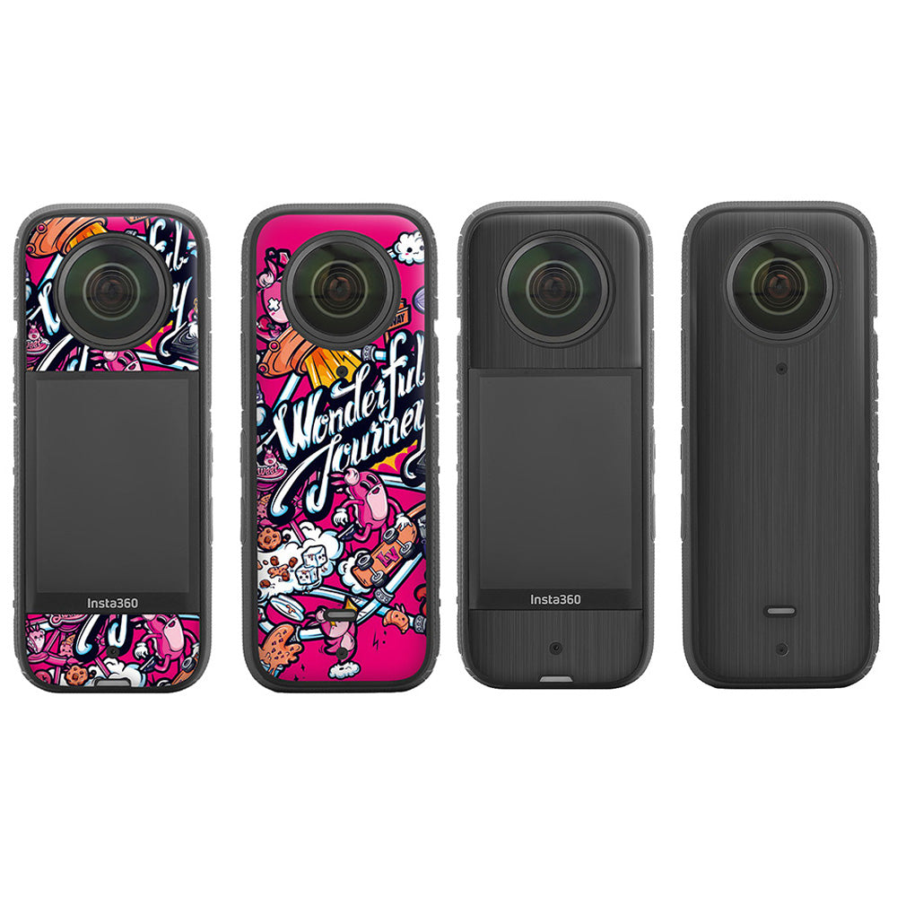 Uniqkart IST-TZ485 For Insta360 X3 Adhesive Cute Pattern PVC Sticker Set Decoration Camera Accessories Kit - Hilarity / Brushed