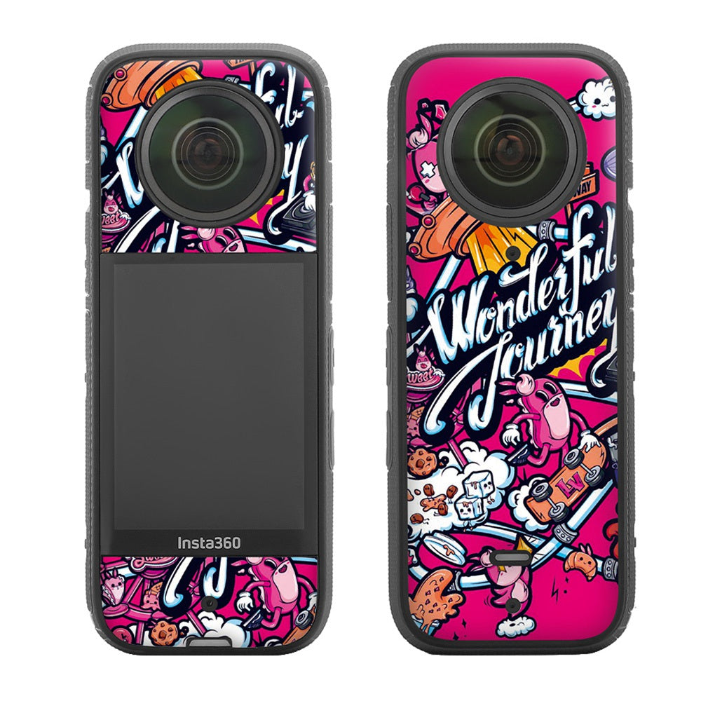 Uniqkart IST-TZ485 For Insta360 X3 Adhesive Cute Pattern PVC Sticker Set Decoration Camera Accessories Kit - Hilarity / Brushed
