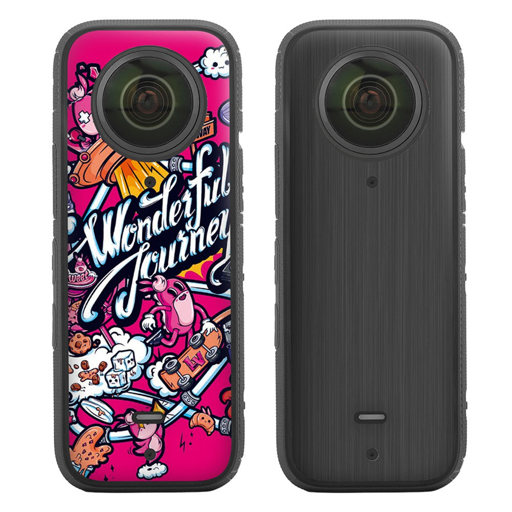 Uniqkart IST-TZ485 For Insta360 X3 Adhesive Cute Pattern PVC Sticker Set Decoration Camera Accessories Kit - Hilarity / Brushed