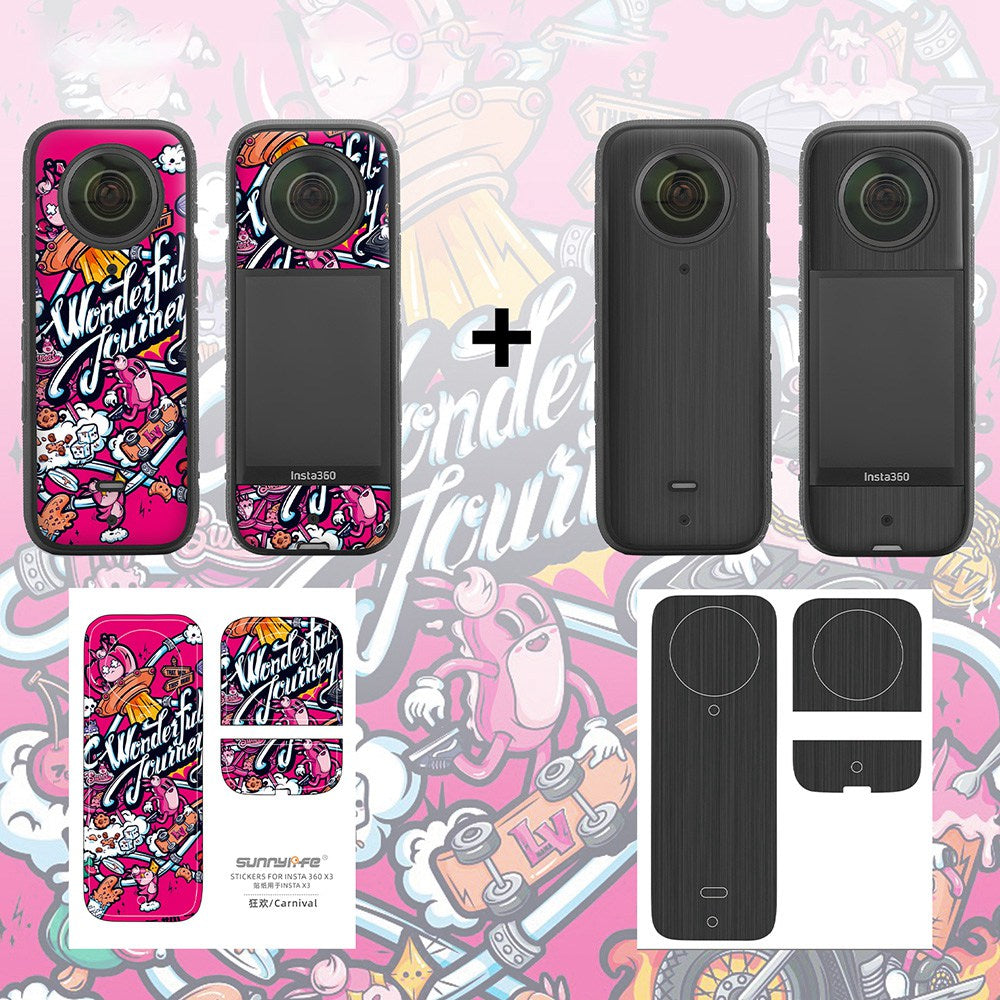 Uniqkart IST-TZ485 For Insta360 X3 Adhesive Cute Pattern PVC Sticker Set Decoration Camera Accessories Kit - Hilarity / Brushed