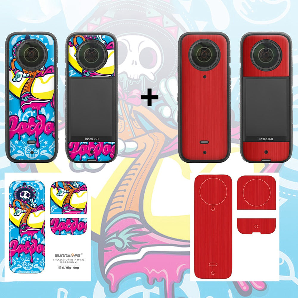 Uniqkart IST-TZ485 For Insta360 X3 Adhesive Cute Pattern PVC Sticker Set Decoration Camera Accessories Kit - Pirate / Brushed
